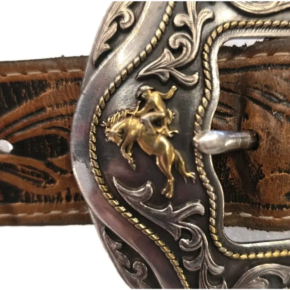 Tony Lama Mens Western Belt Size 38 Brown Tooled Leather Westerly Ride C41514